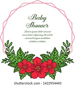 Vector illustration decorative of card baby shower for cute red flower frames