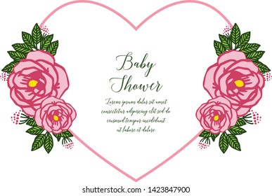 Vector illustration decorative of card baby shower with various ornate of pink rose flower frame