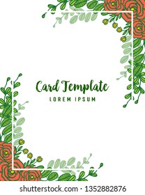 Vector illustration decorative of card template with pattern art frame flower roses hand drawn