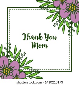 Vector illustration decorative of card thank you mom for art purple flower frame