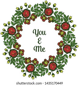 Vector illustration decorative of card you and me with green leafy colorful flower frames