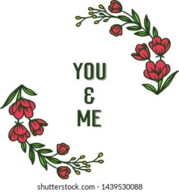 Vector illustration decorative of card you and me with various pattern art red wreath frame