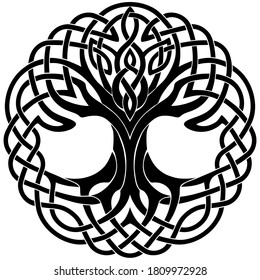 Vector illustration, decorative Celtic tree of life, black and white design