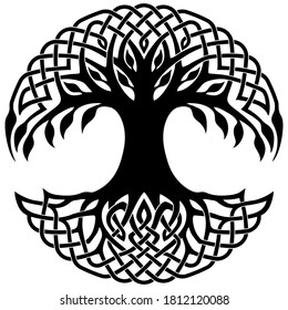 Vector illustration, decorative Celtic tree of life, black and white design