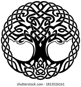 Yggdrasil, diseño decorativo en blanco y negro celta