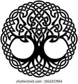 Vector illustration, decorative Celtic tree of life, black and white design