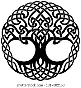 Vector illustration, decorative Celtic tree of life, black and white design