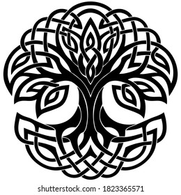 Vector illustration, decorative Celtic tree of life, black and white design