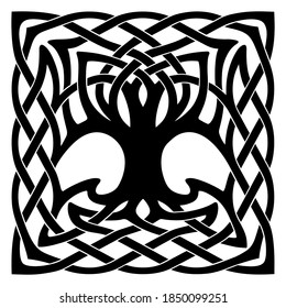 Vektorgrafik, dekorativer keltischer Baum, schwarz-weißes Design