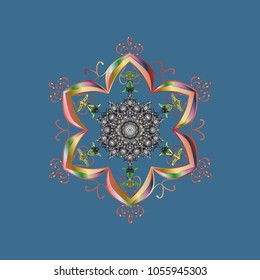 Vector illustration. Decorative christmas background with bokeh blue, gray and oranges and snowflakes.