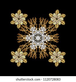 Vector illustration. Decorative christmas background with bokeh black, brown and whites and snowflakes.