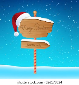 Vector Illustration of a Decorative Christmas Background with a Wooden Sign