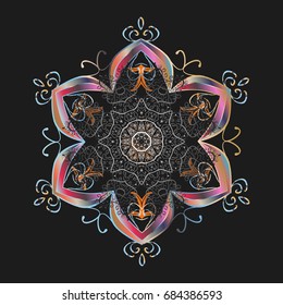 Vector illustration. Decorative christmas background with bokeh s and snowflakes.