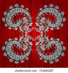 Vector illustration. Decorative christmas background with bokeh reds and snowflakes.
