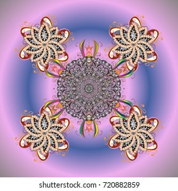 Vector illustration. Decorative christmas background with bokeh s and snowflakes.