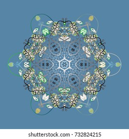 Vector illustration. Decorative christmas background with bokeh blue, gray and greens and snowflakes.
