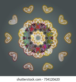 Vector illustration. Decorative christmas background with bokeh neutral, white and yellows and snowflakes.