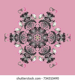 Vector illustration. Decorative christmas background with bokeh neutral, gray and whites and snowflakes.