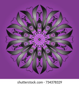 Vector illustration. Decorative christmas background with bokeh violet, gray and neutrals and snowflakes.