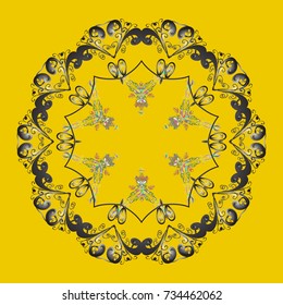 Vector illustration. Decorative christmas background with bokeh yellow, gray and browns and snowflakes.