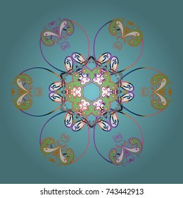 Vector illustration. Decorative christmas background with bokeh blue, green and whites and snowflakes.