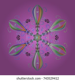 Vector illustration. Decorative christmas background with bokeh violet, neutral and blues and snowflakes.