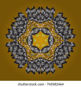 Vector illustration. Decorative christmas background with bokeh yellow, gray and neutrals and snowflakes.