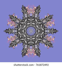 Vector illustration. Decorative christmas background with bokeh violet, gray and neutrals and snowflakes.