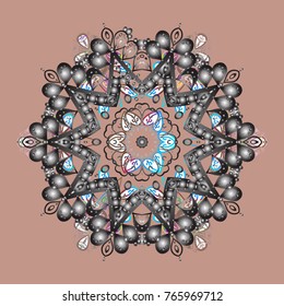 Vector illustration. Decorative christmas background with bokeh neutral, gray and whites and snowflakes.