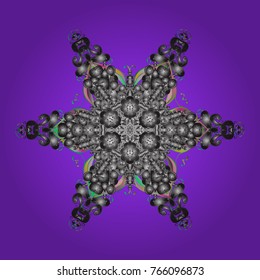Vector illustration. Decorative christmas background with bokeh violet, gray and greens and snowflakes.