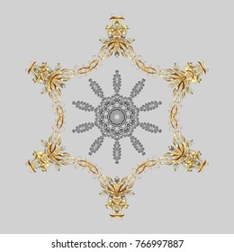 Vector illustration. Decorative christmas background with bokeh gray, brown and beiges and snowflakes.