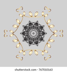 Vector illustration. Decorative christmas background with bokeh gray and yellows and snowflakes.