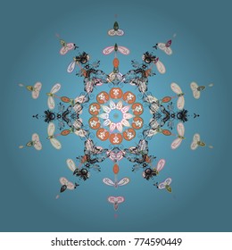 Vector illustration. Decorative christmas background with bokeh blue, gray and whites and snowflakes.
