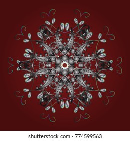 Vector illustration. Decorative christmas background with bokeh red, gray and browns and snowflakes.