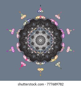 Vector illustration. Decorative christmas background with bokeh neutral, gray and whites and snowflakes.