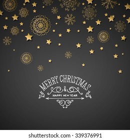 Vector Illustration of a Decorative Christmas Design with Golden Snowflakes and Stars