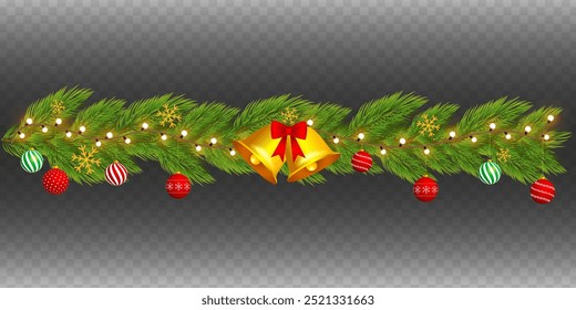 Vector illustration of decorative Christmas garland on transparent background