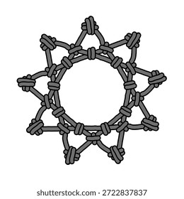 Vektorgrafik eines dekorativen kreisförmigen Knotenrahmens mit neun spitzen Sternen, inspiriert von nautischen Seilen oder Makramekunst