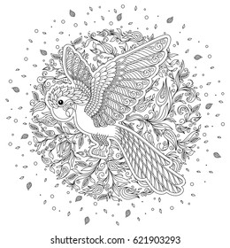 Vector illustration decorative cockatoo on white background. Fashion trend of adult coloration. Bird parrot. Black and white. Modern design.