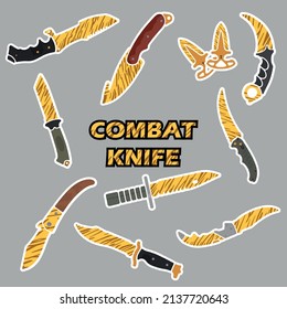 Vector illustration of decorative combat knives. Counter Strike.