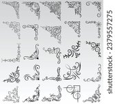 Vector illustration of decorative corner frame set. Set Hand Draw of Corners Different Shapes Flower Decoration Vector Design Doodle Sketch Style For Wedding And Banner