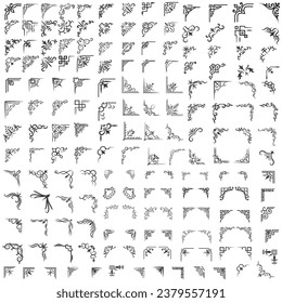Vector illustration of decorative corner frame set. Set Hand Draw of Corners Different Shapes Flower Decoration Vector Design Doodle Sketch Style For Wedding And Banner