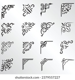 Ilustración vectorial del conjunto de cuadros decorativos de esquina. Establecer Dibujo Mano de Esquinas Diferentes Formas Decoración Flor Diseño Diseño Dibujo De Doodle Estilo Para Boda Y Cartel