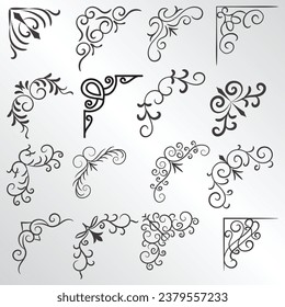 Vector illustration of decorative corner frame set. Set Hand Draw of Corners Different Shapes Flower Decoration Vector Design Doodle Sketch Style For Wedding And Banner