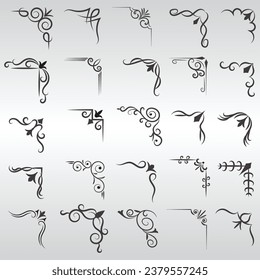 Ilustración vectorial del conjunto de cuadros decorativos de esquina. Establecer Dibujo Mano de Esquinas Diferentes Formas Decoración Flor Diseño Diseño Dibujo De Doodle Estilo Para Boda Y Cartel
