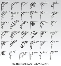 Ilustración vectorial del conjunto de cuadros decorativos de esquina. Establecer Dibujo Mano de Esquinas Diferentes Formas Decoración Flor Diseño Diseño Dibujo De Doodle Estilo Para Boda Y Cartel