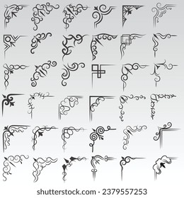 Vector illustration of decorative corner frame set. Set Hand Draw of Corners Different Shapes Flower Decoration Vector Design Doodle Sketch Style For Wedding And Banner