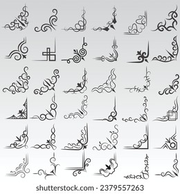 Vector illustration of decorative corner frame set. Set Hand Draw of Corners Different Shapes Flower Decoration Vector Design Doodle Sketch Style For Wedding And Banner