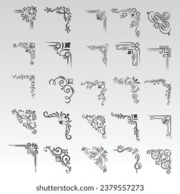 Vector illustration of decorative corner frame set. Set Hand Draw of Corners Different Shapes Flower Decoration Vector Design Doodle Sketch Style For Wedding And Banner