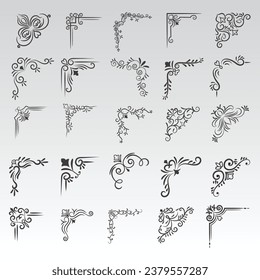Vector illustration of decorative corner frame set. Set Hand Draw of Corners Different Shapes Flower Decoration Vector Design Doodle Sketch Style For Wedding And Banner